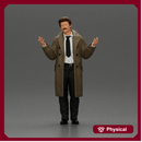 police detective in a coat standing with hands wide open