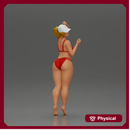 Stylish woman confidently posing in red bikini and white cap