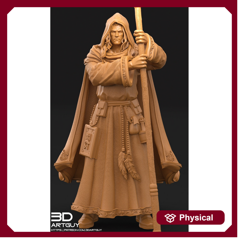 Human Male Wizard Miniature | 28mm, 32mm, 75mm Scales | Dungeons and Dragons | Pathfinder | Battle Wizard - Only-Games