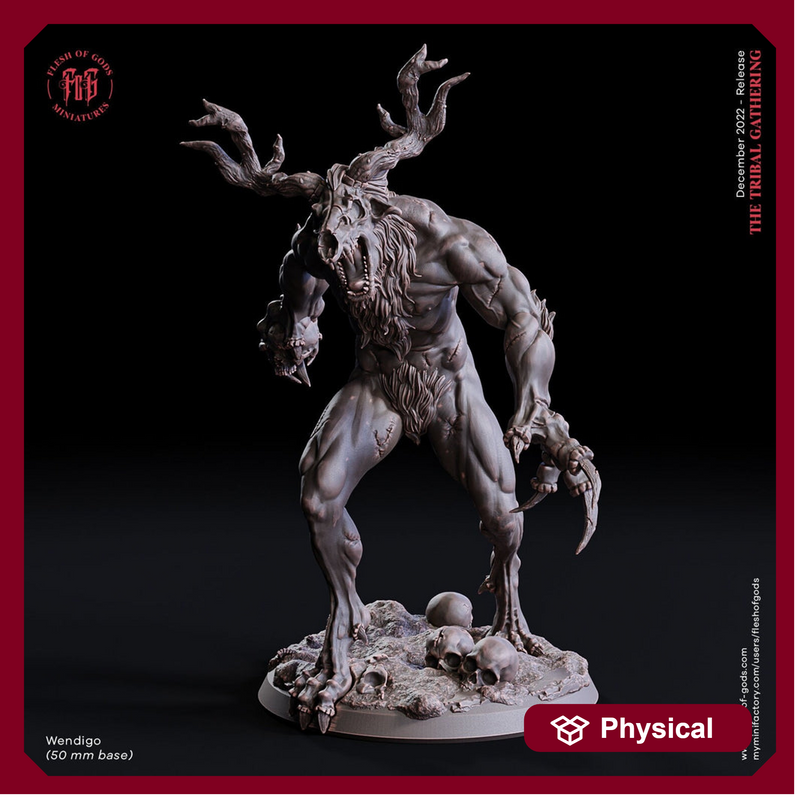 Wendigo Fey Flesh Eater Monstrosity | 70mm tall | 28mm,32mm, 75mm scale | Miniature | Dungeons and Dragons | Clay Cyanide | - Only-Games