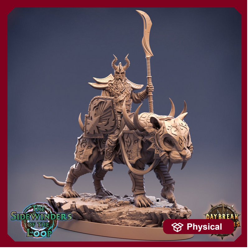 Tiefling Fighter mounted on Giant Feline | Dungeons and Dragons 5e Miniature | 28mm Scale | 32mm Scale | 75mm Scale | Pathfinder | - Only-Games
