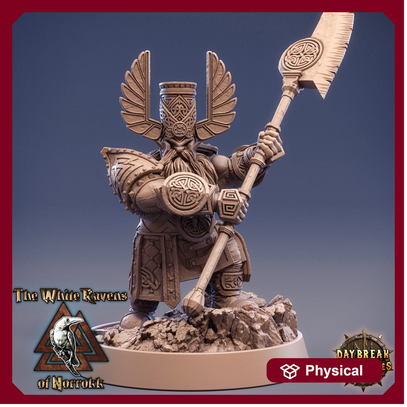 Dwarf Fighter Paladin Polearm Master | DnD | 28mm,32mm, 54mm,75mm,100mm Scales | Pathfinder Mini for Painting | Daybreak Miniatures - Only-Games