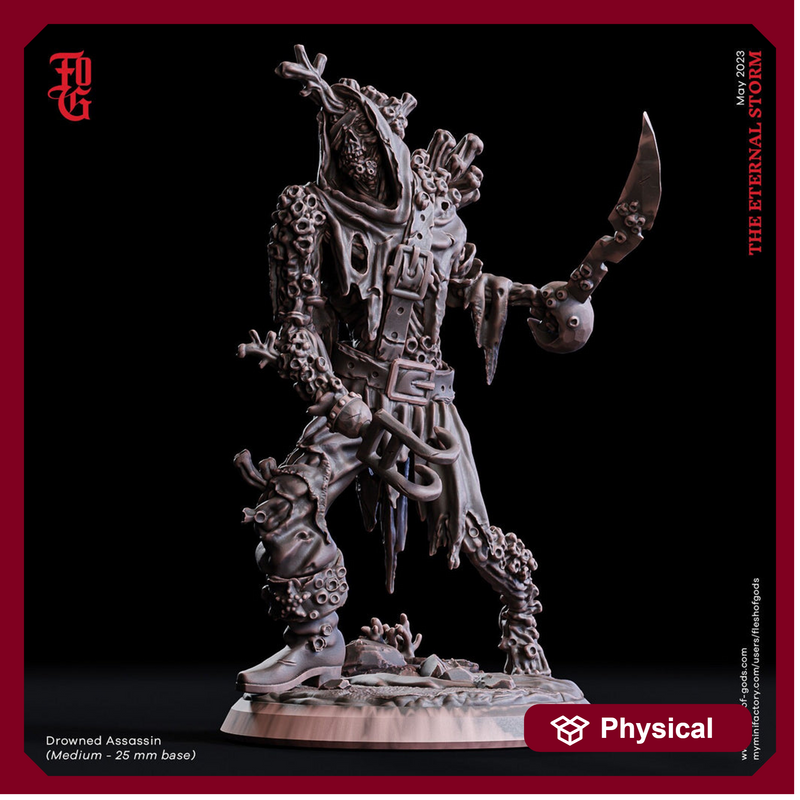 Undead Drowned Assassin Miniature | 28mm, 32mm, 54mm, 75mm,100mm Scales | Dungeons and Dragons | Pathfinder | Flesh of Gods - Only-Games