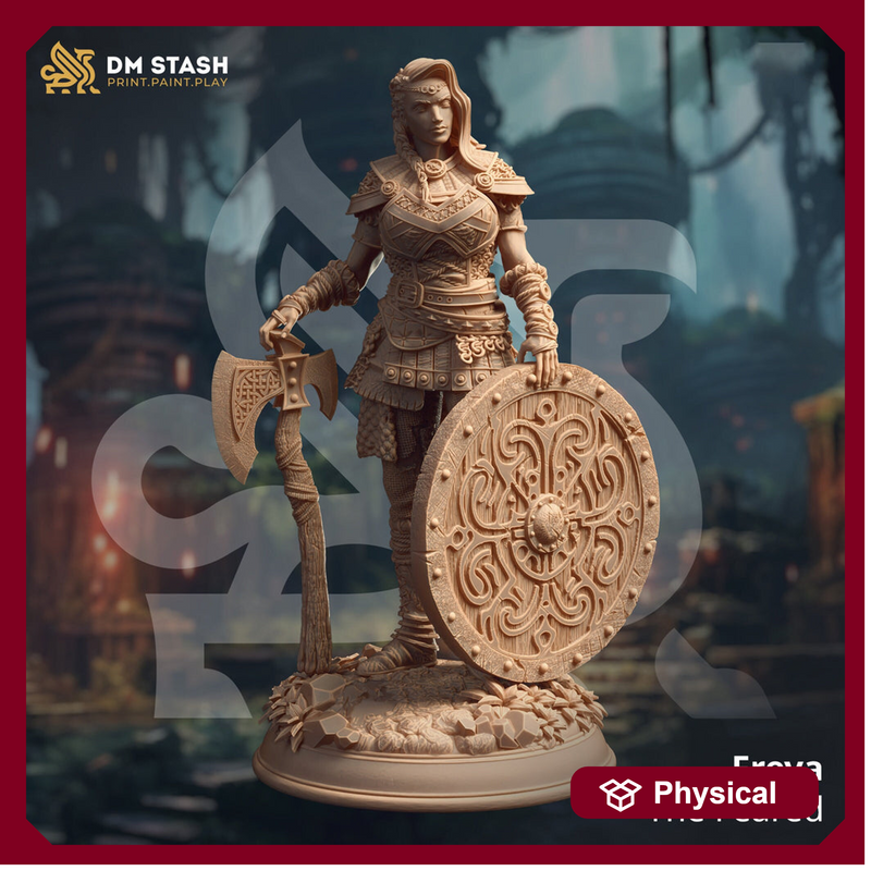 Female Fighter Ranger Shield Maiden | Miniature | 28mm, 32mm, 75mm, 100mm Scales | Pathfinder Figure | DnD | Figurine unpainted | DM Stash - Only-Games