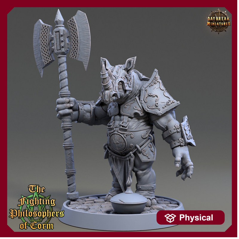 Rhinokin, Rhino-folk Warrior  Scales: 28mm, 32mm,54mm,75mm | D&D 5e Megaboss | Dungeons and Dragons | Pathfinder | Daybreak Miniatures - Only-Games