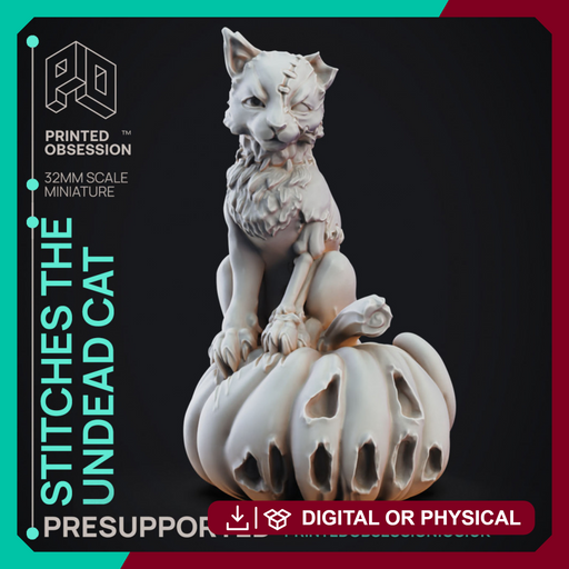 Stiches the Zombie Cat - Small Familar - PRESUPPORTED - 32mm scale - Only-Games