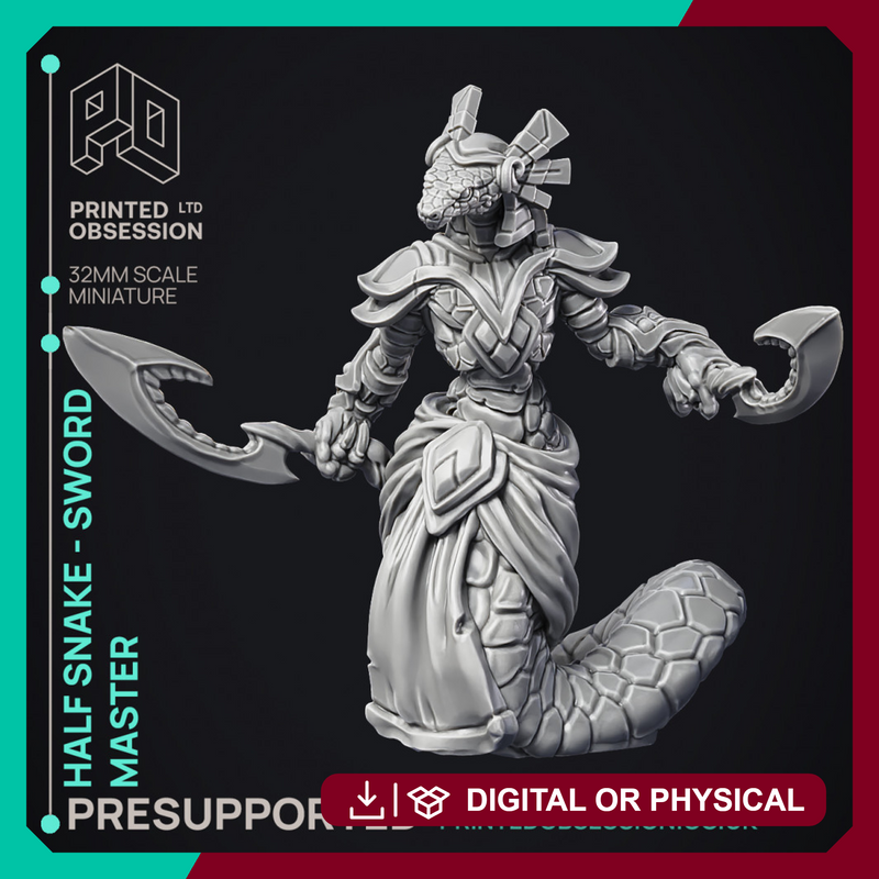 Half Snake Abomination - Swordsnake - D&D - 32mm - PRE SUPPORTED