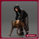 gangster homie in hoodie and short with his dog on the street