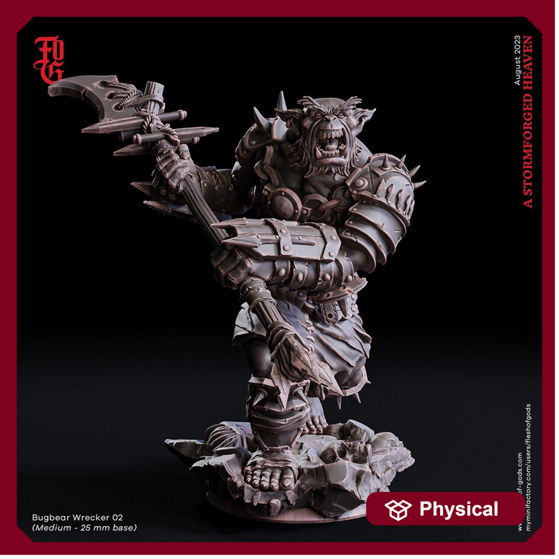 Bugbear Fighter Barbarian w/ Polearm PC NPC | 28mm,32mm,54mm,75mm,100mm Scales | Player Character D&D 5e Pathfinder Figurine | Flesh of Gods - Only-Games