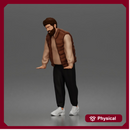 Stylish gentleman in puffer vest layered shirt joggers and sneakers