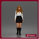 Standing Woman In Collared Shirt Mini Skirt Knee High Boots