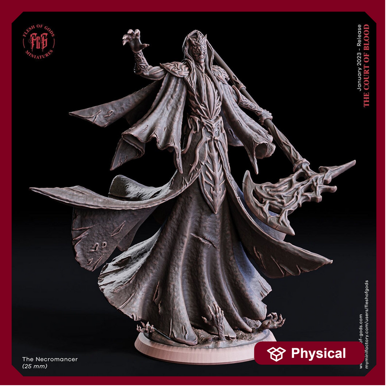 Necromancer, Wizard, Warlock, Sorcerer | 28mm, 32mm,75mm,100mm Scales |Player Character Mini D&D5e Pathfinder Figurine |Flesh of Gods - Only-Games