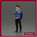 Confident Man with Backpack in Blue Sweater, Pondering Thoughts