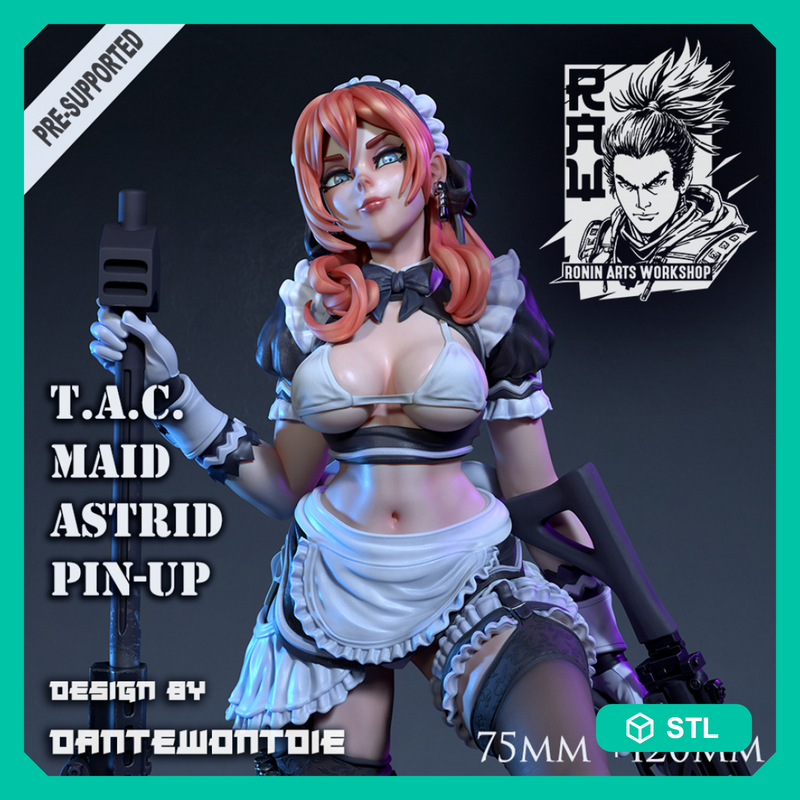 T.A.C. Maid Astrid - 75mm and 120mm Pin-Up - STL only - Only-Games
