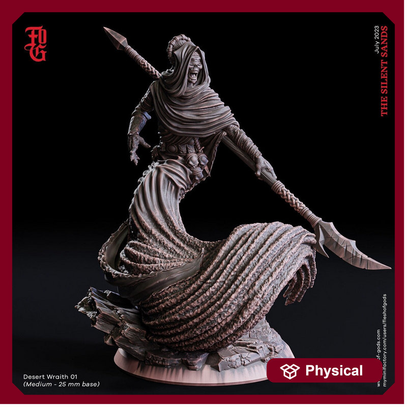 Desert Wraith Incorporeal Undead Lich Monster Miniature | 28mm,32mm,54mm,75mm,100mm Scale | Figurine D&D 5e | Flesh of Gods - Only-Games
