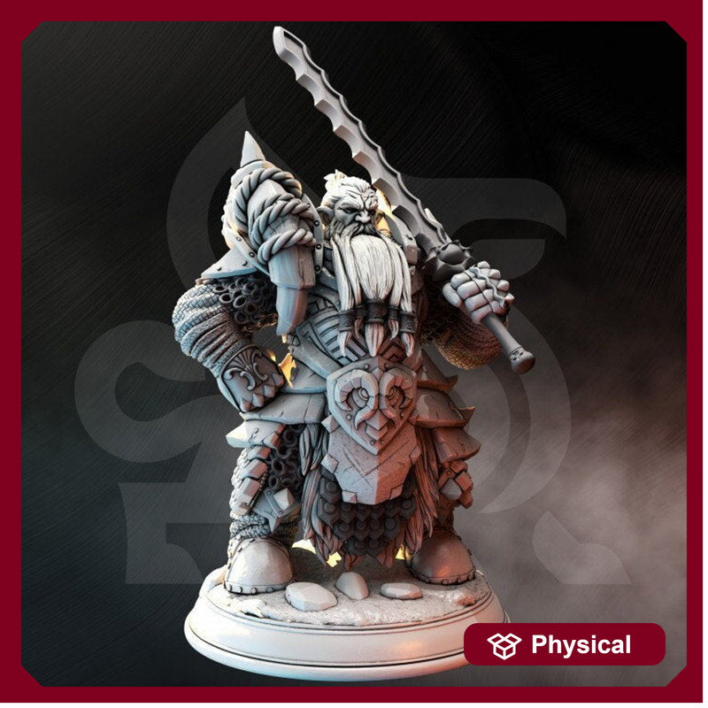Dwarf Paladin Fighter w/ Sword Miniature | 28mm, 32mm,54mm,75mm, 100mm Scales | Roleplaying games Figure D&D 5e Pathfinder | DM Stash - Only-Games