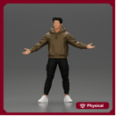 Asian Man Standing in Hoodie with Raised Hands