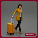 Business woman in manteau dragging suitcase  walking in airport terminal