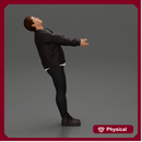 Man in jacket leaning back holding hands enjoying a playful dance moment