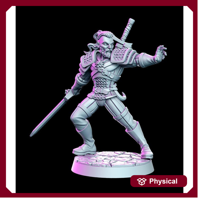 Human Fighter Eldritch Knight Witcher Geralt | Monster Slayer Ranger | 28mm,32mm,75mm Scale | Unpainted resin Figurine mini - D&D 5e - Only-Games