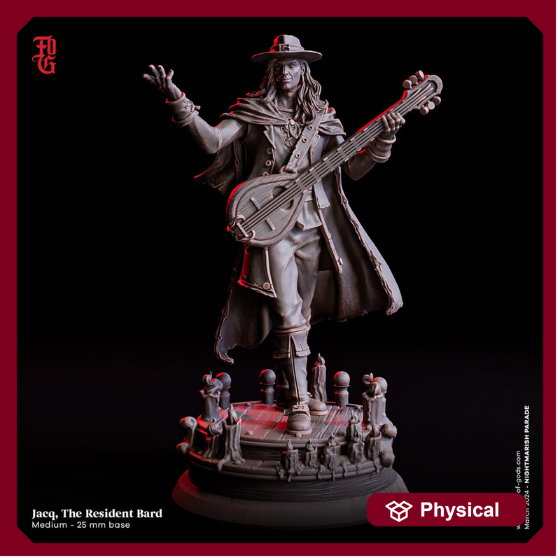 Human Bard Rogue PC NPC| Unpainted Resin miniature |28mm,32mm,54mm,75mm,100mm Scale| Figurine mini -D&D 5e | Flesh of Gods - Only-Games