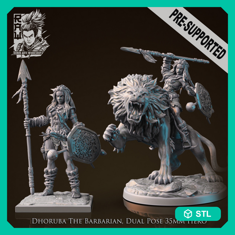 Dhoruba The Barbarian - Idle and Action Pose Lion Rider - STL only
