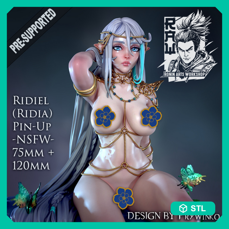 Ridia Pin Up (NSFW)-  75mm plus 120mm (Presuported) - STL only