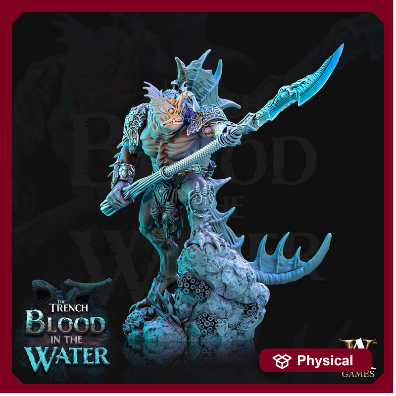 Sahuagin Spear | Resin Miniature | Dungeons and Dragons | 28mm,32mm, 54mm,75mm, 100mm Scales | Pathfinder Sea Devil humanoid | D&D 5e | - Only-Games