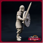 Fighter Sword and Shield in Studded Leather | 28mm Scale | 32mm Scale | 75mm Scale Pathfinder Figure |DnD| miniature Figurine unpainted| - Only-Games