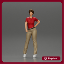 beautiful woman in polo shirt and pants with short hair
