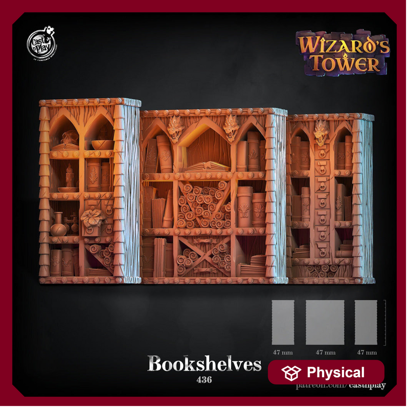 Wizard's  Bookshelves Props |Solid Resin 28mm, 32mm| Dungeons and Dragons 5e Miniature | Pathfinder | RPG Tabletop scatter Terrain | DnD| - Only-Games