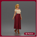 Elegant shopper strolls downtown wearing off shoulder top pleated skirt