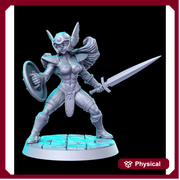 Pinup Sexy Female Fighter with Sword and Shield  | 28mm, 32mm,54mm,75mm,100mm Scale | Miniature - Minis - D&D 5e - RN Estudio - Only-Games