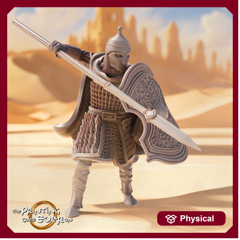 Human Fighter Paladin in Chainmail Spear & Shield Unpainted Miniature |28mm, 32mm, 54mm, 75mm, 100mm Scales | Pathfinder Figure DnD Figurine - Only-Games