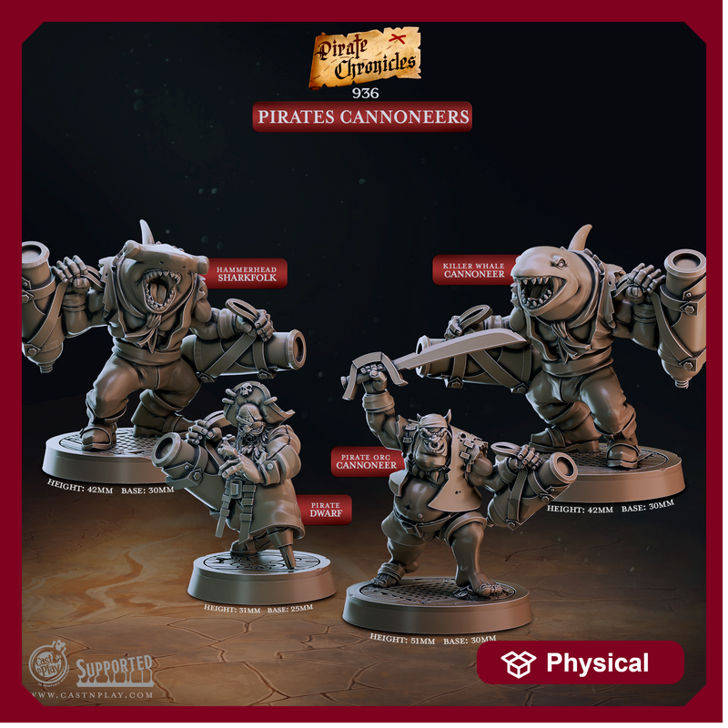 Pirate Cannoneers - Pirate Chronicles - CastNPlay - Terrain Wargaming D&D DnD 28mm 32mm 40mm 54mm