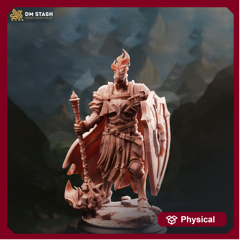 Fire Paladin Miniature with Shield | Holy Knight PC NPC | DnD UNPAINTED Resin - Only-Games