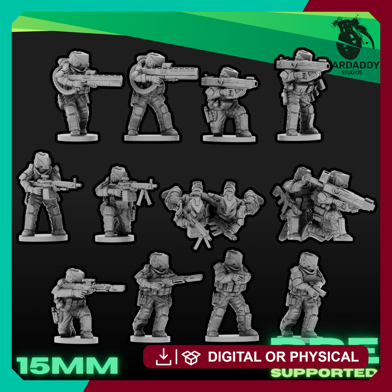 Sci-Fi Future Mercs- Support Weapons - Multiple Heads (15mm)