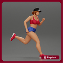 young woman running in shorts and cap