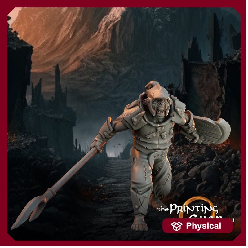 Orc / Half-Orc Fighter Spear Miniature PC NPC | 28mm, 32mm,54mm,75mm Scales | Pathfinder Figure | DnD 5E|  Figurine unpainted | - Only-Games
