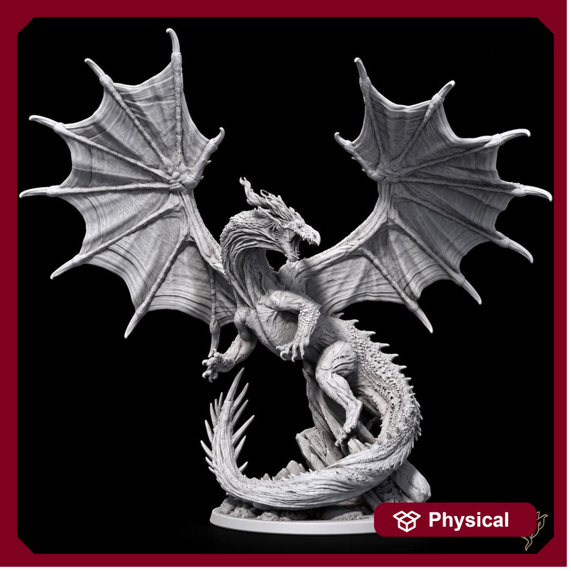 Ancient Red Dragon Miniature | Gargantuan Winged Dragon Boss | UNPAINTED Resin DnD 5E Pathfinder - Only-Games