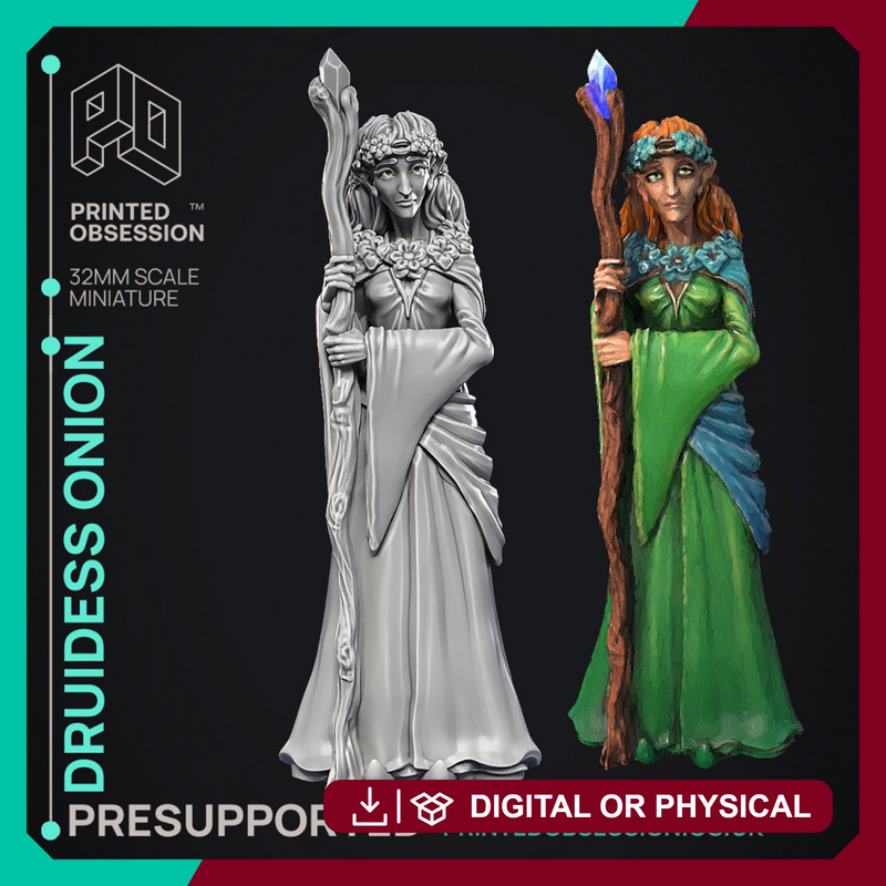 Druidess Onion - Fey Druid -  PRESUPPORTED - Illustrated and Stats - 32mm scale