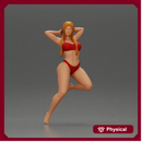 Elegant pose in red bikini, showcasing confidence and playful charm