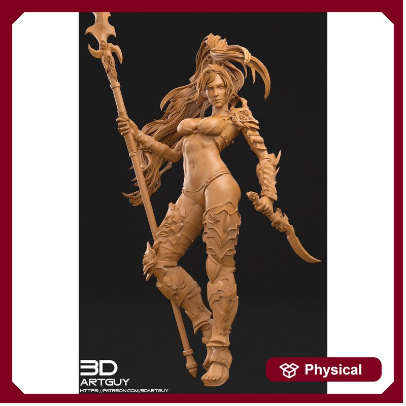 Elf Pinup Female Fighter Polearm master Gladiator PC or NPC | 28mm, 32mm Scales also 50mm and 100mm | Dungeons and Dragons | Pathfinder | - Only-Games