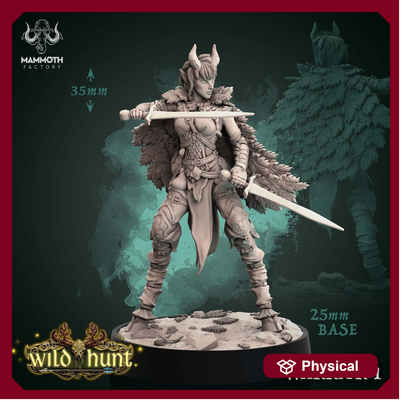 Tiefling Female Fighter Two Weapon Style | 28mm, 32mm, 75mm Scale Resin Miniature | Dungeons and Dragons | Strahd | Mammoth Factory - Only-Games