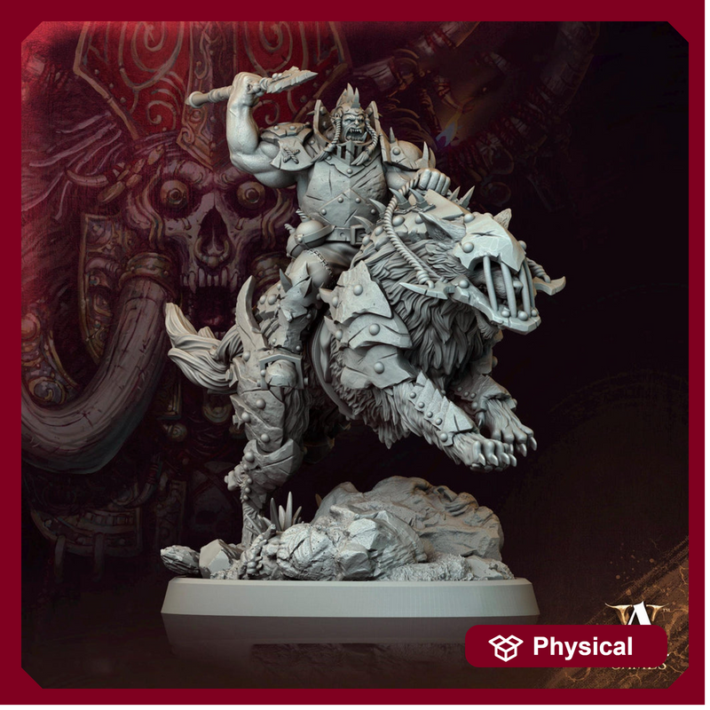 Orc Fighter Barbarian on Giant Dire Wolf, Half-Orc | Scales: 28mm,32mm ,54mm,75mm,100mm  Megaboss | D&D 5e | Pathfinder | Achvillain Games - Only-Games