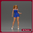 Elegant woman in dress posing confidently with playful charm