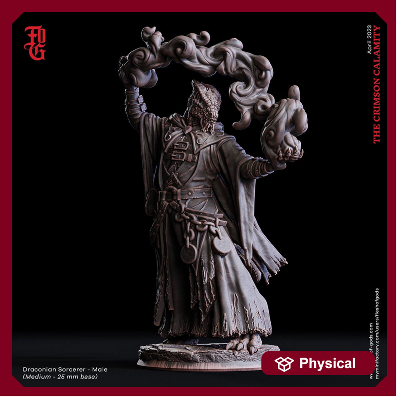Male Dragonborn Sorcerer, Wizard, Warlock |28mm, 32mm,54mm,75mm, 100mm Scale Resin Miniature|Dungeons & Dragons |Pathfinder|Flesh of Gods - Only-Games