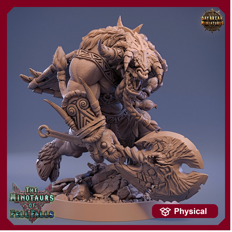 Minotaur Warrior War Chief | Scales: 28mm | 32mm | 75mm | D&D 5e Megaboss Beastmen| Dungeons and Dragons | Pathfinder | Daybreak Miniatures - Only-Games