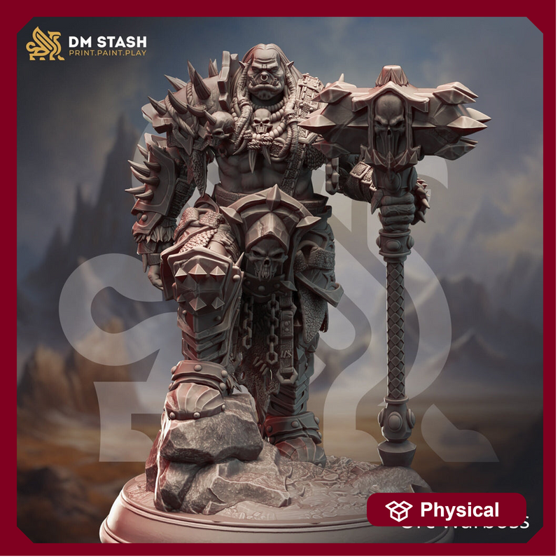 Orc Chief Fighter Barbarian with Battle Axe Miniature | 28mm,32mm,54mm,75mm,100mm Scales | Dungeons and Dragons Pathfinder | DM Stash - Only-Games