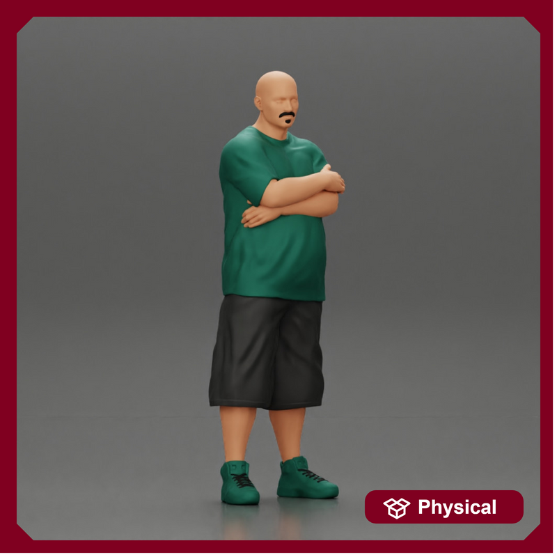 Fat Gangster in cap folding one's arms